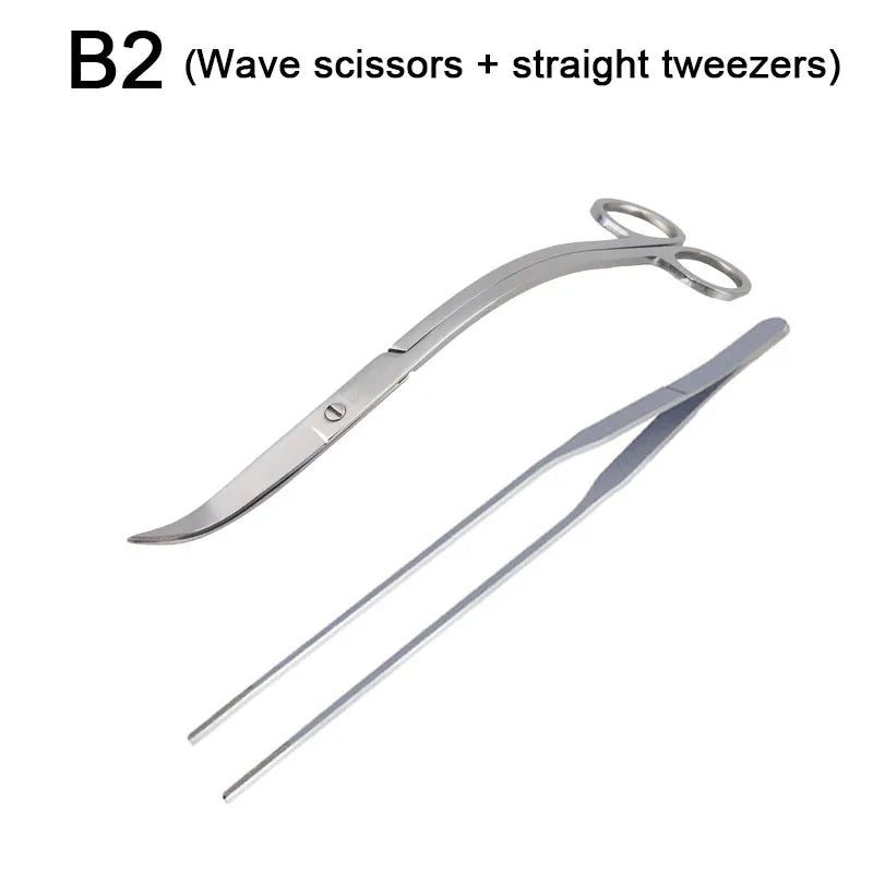 Aquarium Scissor Tools Set Wave Scissors Tweezers Plants Grass Stainless Cleaning Tools Fish Tank Shovels Aquarium Accessories