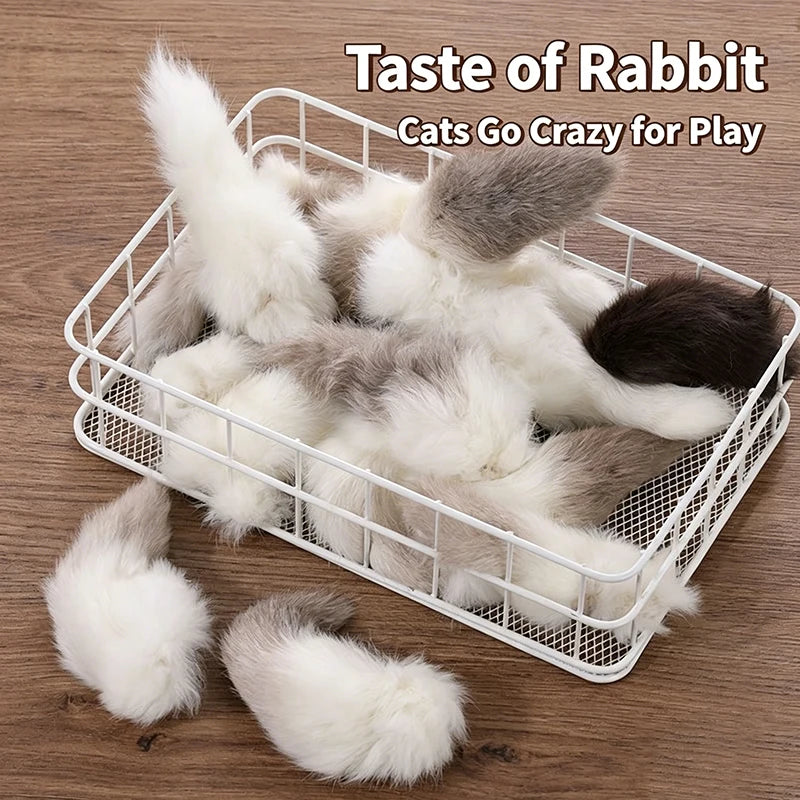 2Pcs Natural Rabbit Tail Cat Toy, Scented Plush Chew Toy For Indoor Cats Enrichment,Soft Cat And Dog Universal Toy Interactive