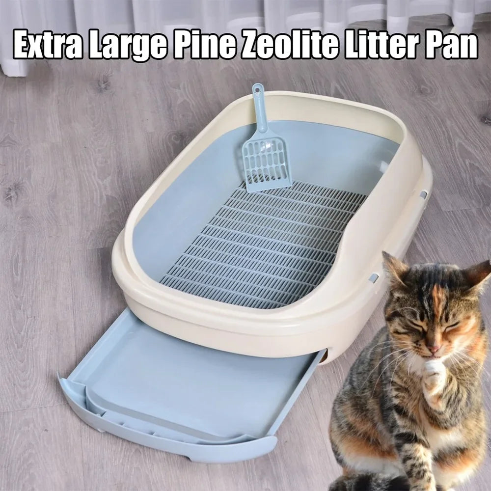 New Semi-closed Grid Drawer Double Cat Litter Pan Easy To Cleaning Extra Large Splash Proof for Pine Litter Pet Products