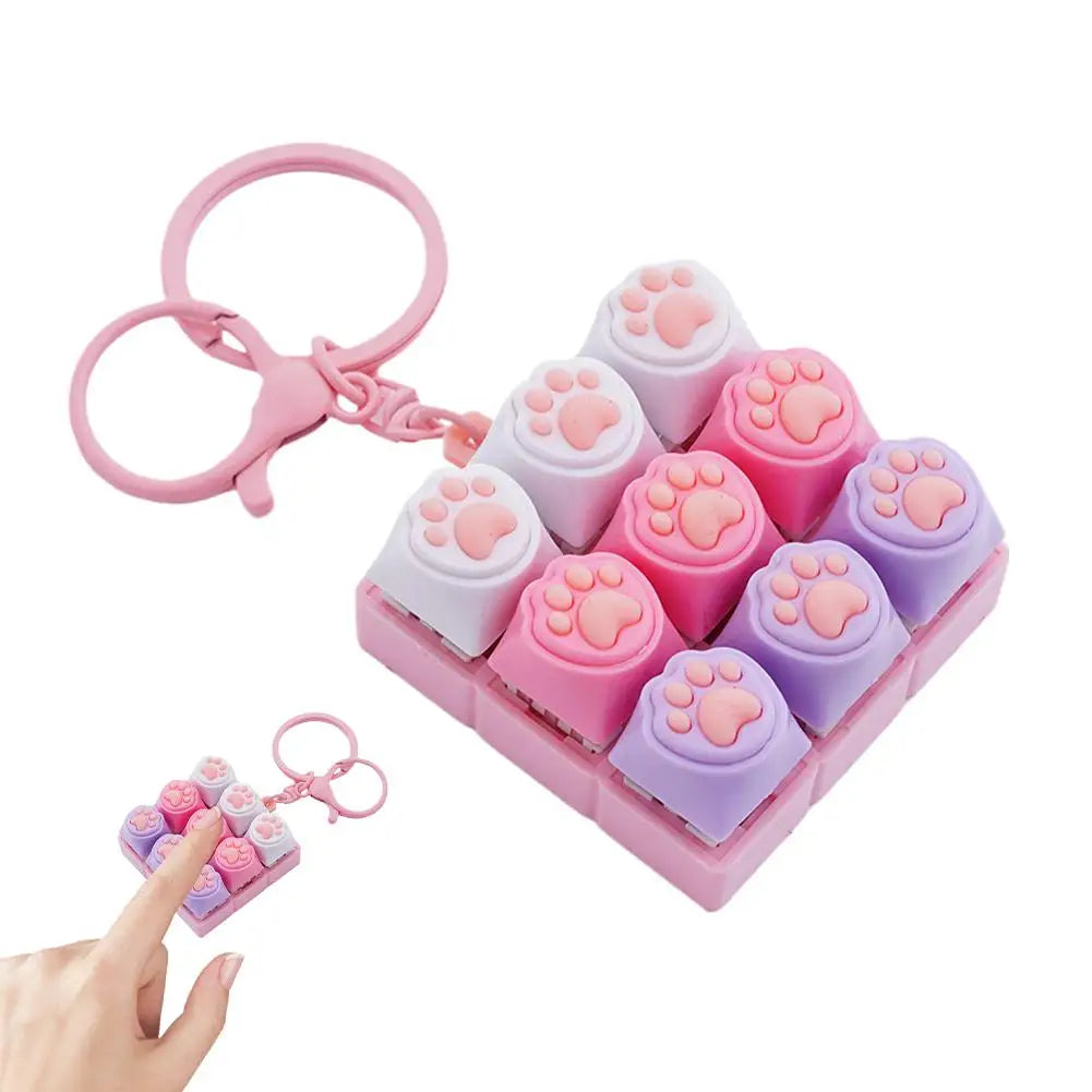 9 Keys Keyboard Key Toy Cat Paws Finger Button Stress Relief Toys Mechanical Keyboard Keycaps Keychain Office Decompression Calm