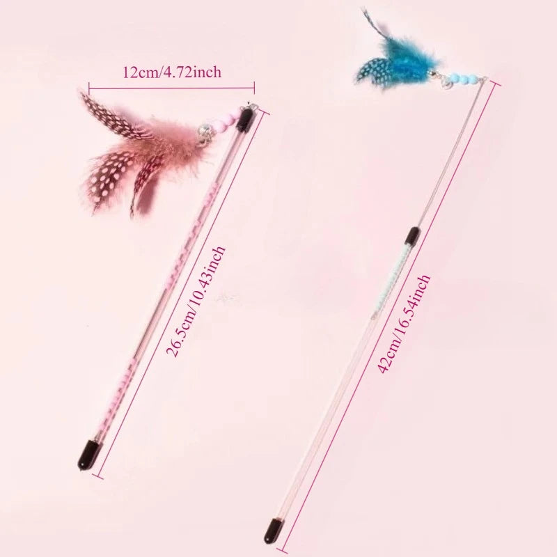 3pcs Cat Toys Feather Cats Sticks Retractable Handle Cats Toy Feather Interactive Cat Toys with Kitten Teaser Toy Pet Products