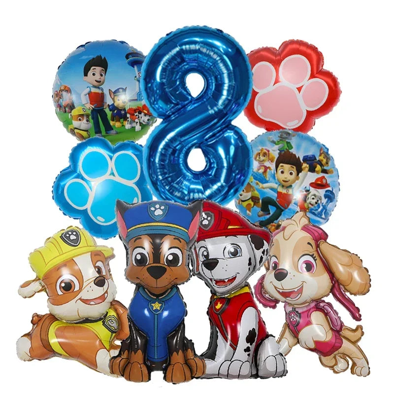 9pcs Cartoon Paw Patrol Foil Balloon Digital Number Supplies Rescue Dog Party Decoration Baby Gift Chase Skye