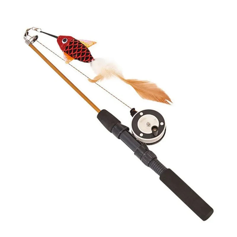 M Cat Rods Retractable Cat Toy Fish Type Telescopic Feathers Funny Cat Stick Toys Pet Toy for Kitten Simulation Fishing Rod Play