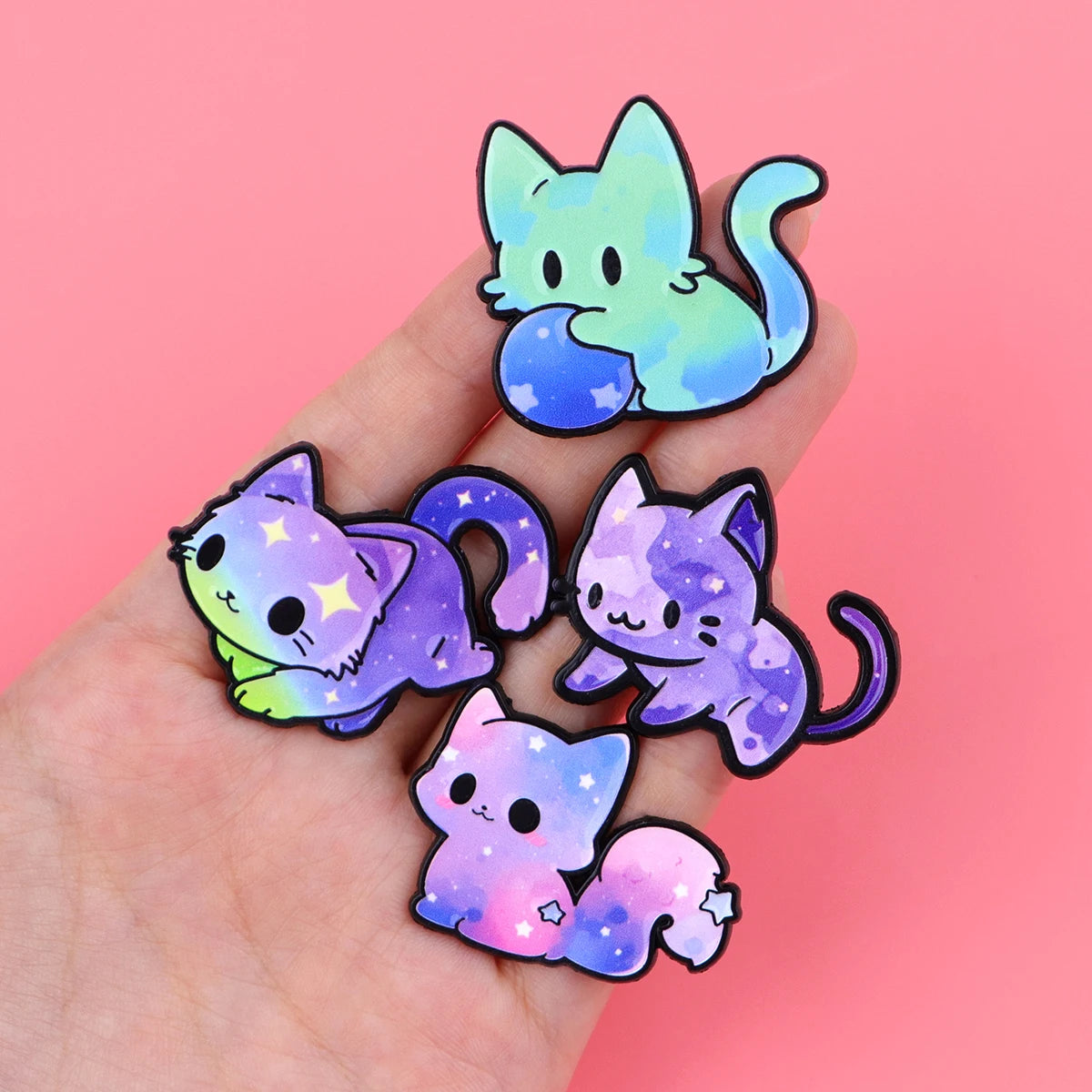 Cute Rainbow Galaxy Cat Enamel Pins Kawaii Cartoon Brooches Animal Lapel Badges Jewelry Gifts for Cat Lovers & Pride Accessories