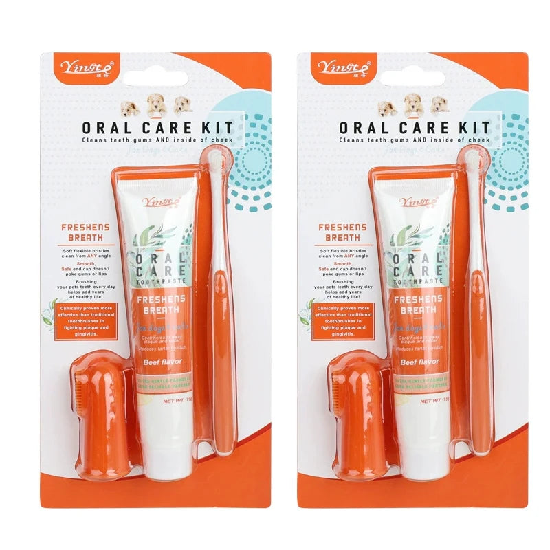 Universal Toothpaste Toothbrush Set Dog Gum Care Products Kit Pet Cleaning Tools Kit Reduces Plaque & Tartar Buildup for Pet