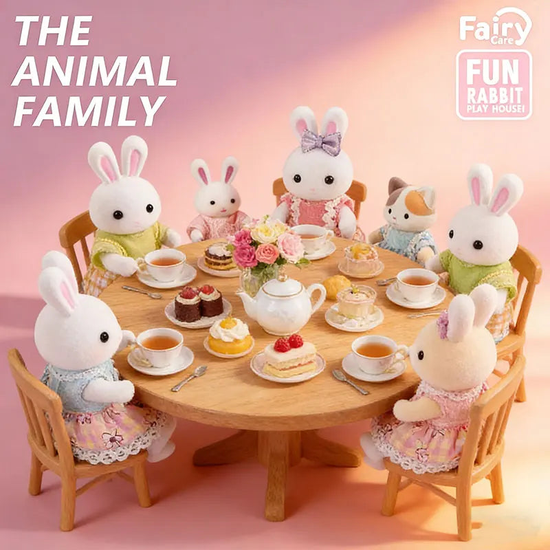 Dollhouse Forest Family Doll Rabbit Dog Minitature Doll Furniture Set With Box Pretend Play Simulation Doll House Role-Play Toys