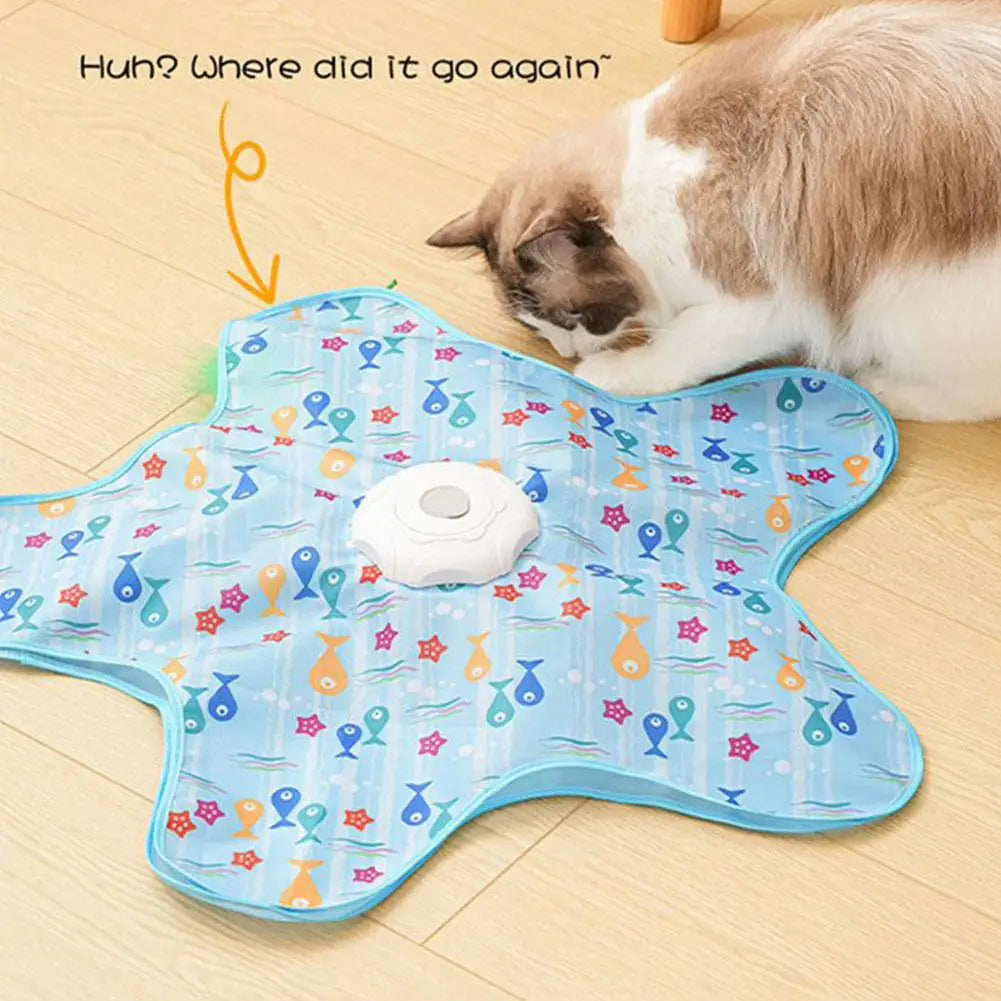 Cat Toys Interactive Hide and Seek Cat Toy with Mouse Squeaky Motion Activated Moving Concealed Feathers Kitten Teaser Toy