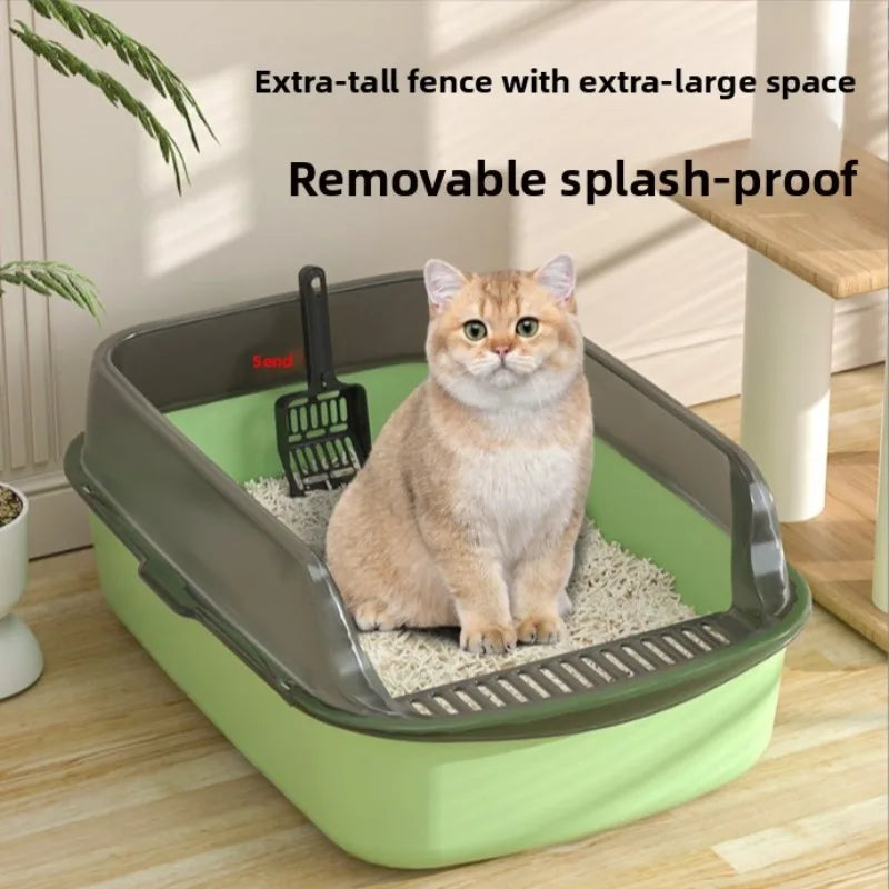 Cat litter box with high fence, semi-enclosed cat toilet, splash-proof pet product for pets outside.