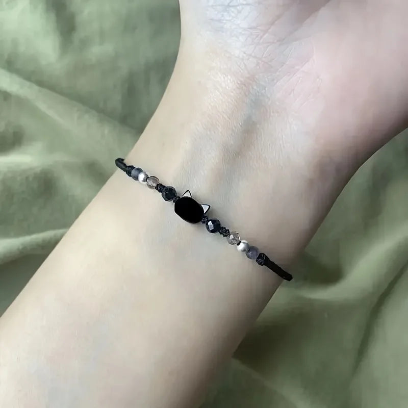 Cute Cat Shaped Hand Woven Bracelets Fashion Versatile Women Suitable Daily Vacation Wearing Accessories