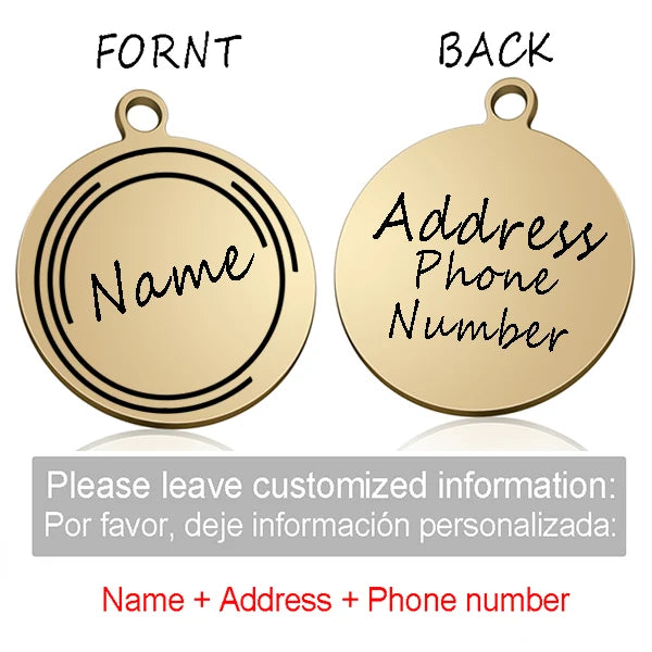 Custom Personalized Cat Dog ID Circle Tag Collar Pendant Engraved Pet Necklace Chain Charm Supplies For Tag Name Products
