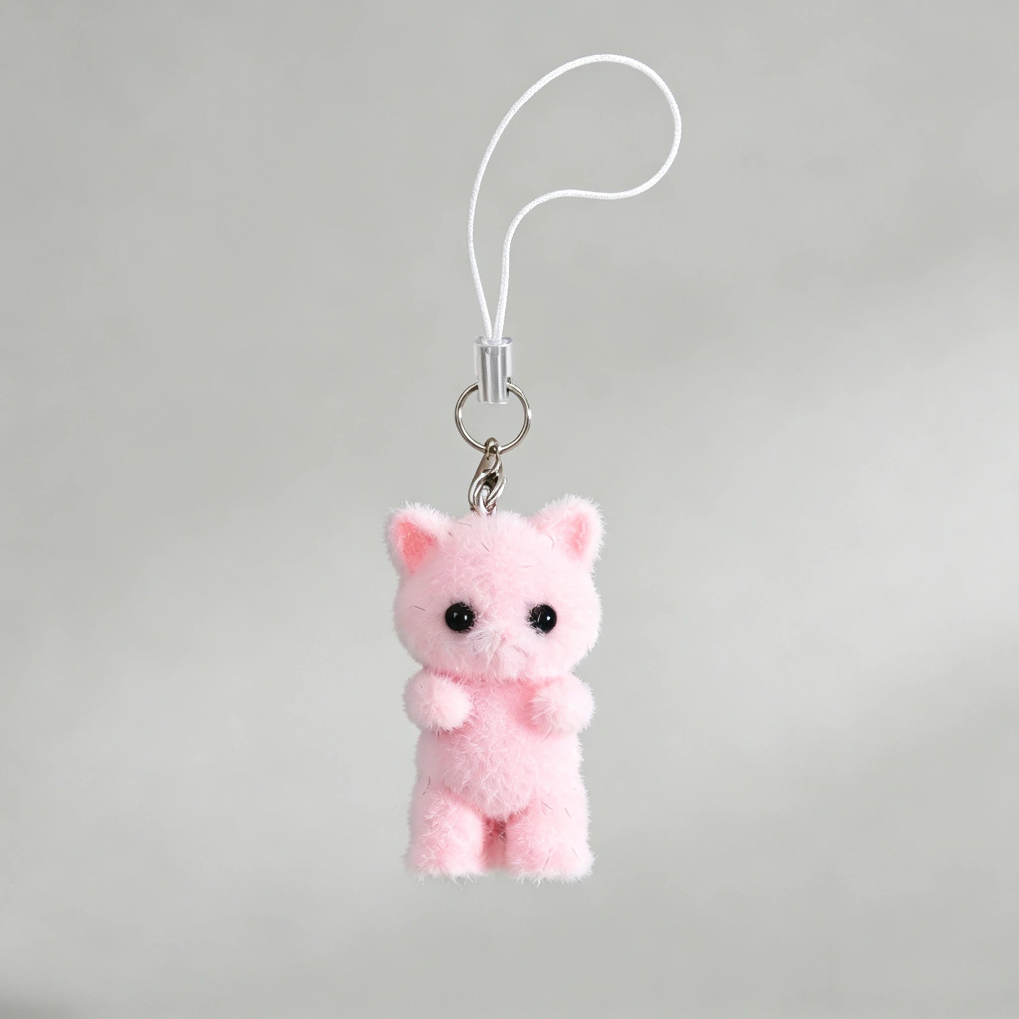 Cute Angel Wing Flocking Cat Charm Keychain for Women Cute Mini Kitten Bag Pendant Sweet Girl Phone Lanyard Keychain Accessories