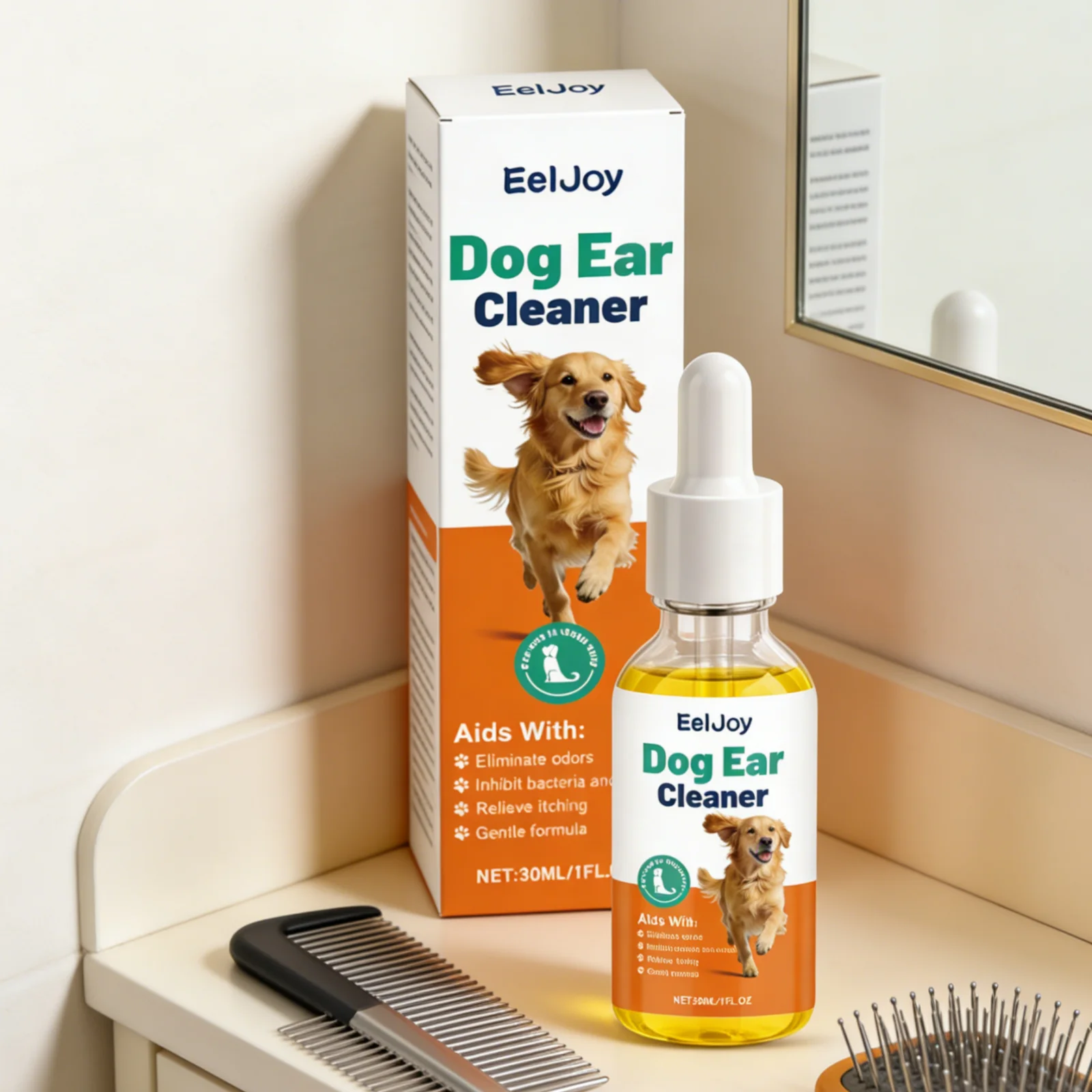 EelJoy Dog Ear Cleaner Eliminate Odors Relieve Itching Dust Mite Removal Care Pet Cleaning Products Gentle Formula Dog Ear Drops
