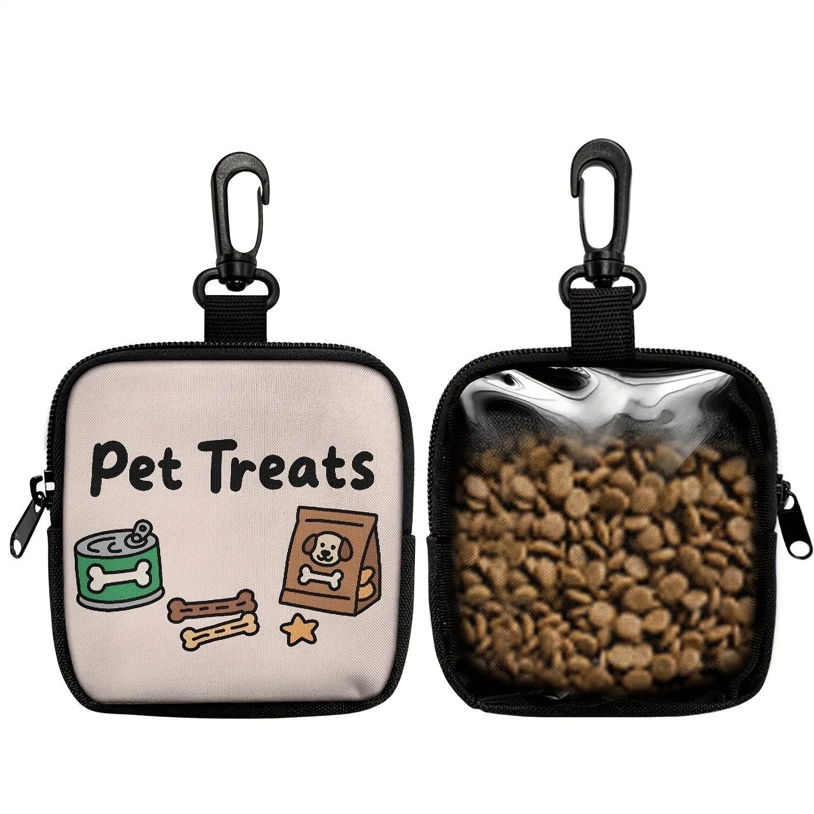 Portable Dog Snack Bag with Transparent Window and Zipper Clip-on Training Snack Bag for Walking Outdoors and Daily Rewards