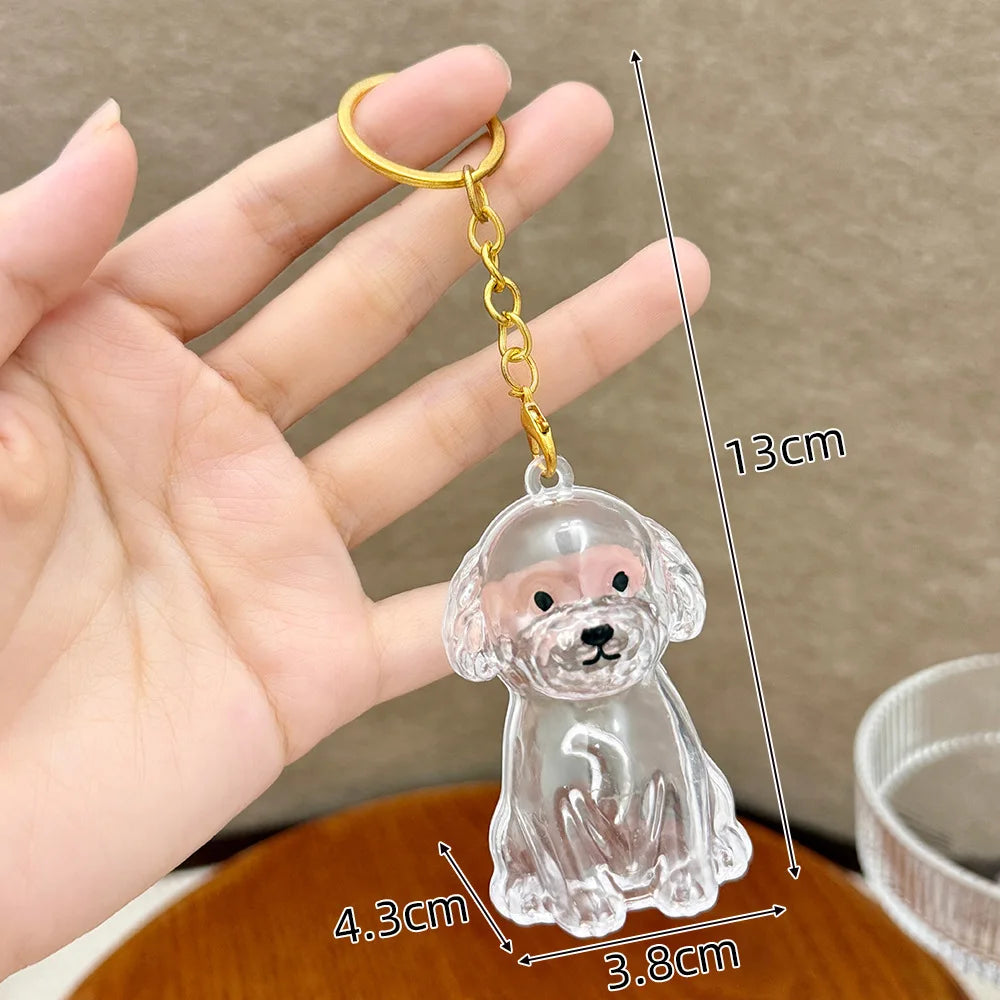 Memory Keychain Creative Cute Dog Keychain Transparent Capsule Pendant Playful Dog Hair Storage Box For Keychains Backpack