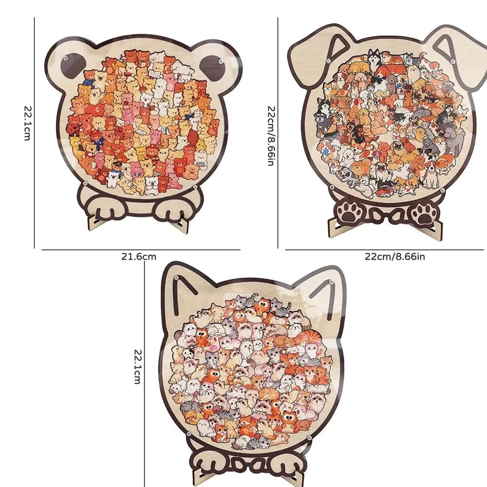 Cartoon Wooden Puzzle Toy Animal Dog Cat Bear Theme Fun Educational Toys Stress Relief Jigsaw Puzzle Puppy