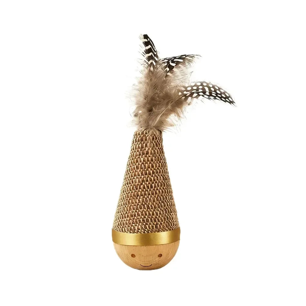Portable Wear‑Resistant Cat Tumbler Wobbler Interactive Twist Toy With Colorful Feather Entertainment Toy for Indoor Cats Pets