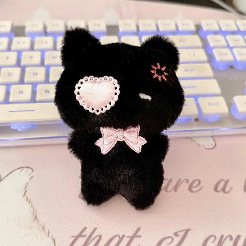 Cute Cartoon Plush Kitty Keychain Kawaii Black Cat Pink Cat Doll Backpack Decoration Pendant Bag Charm Key Ring Accessories Gift