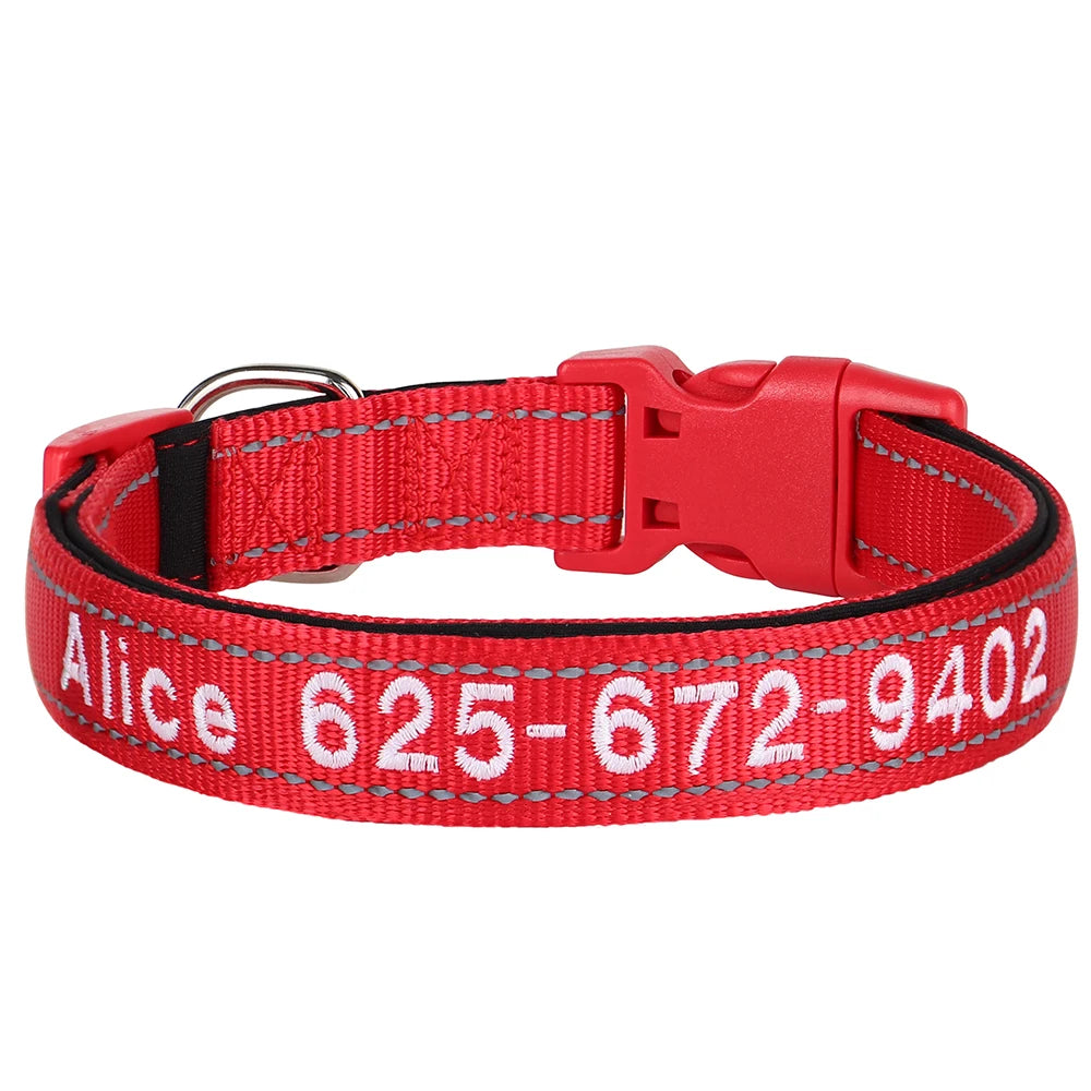 Custom Nylon Embroidered Dog Collar Personalized Pet ID Name Collars Refletive Necklace for Small Medium Large Dogs Accessories