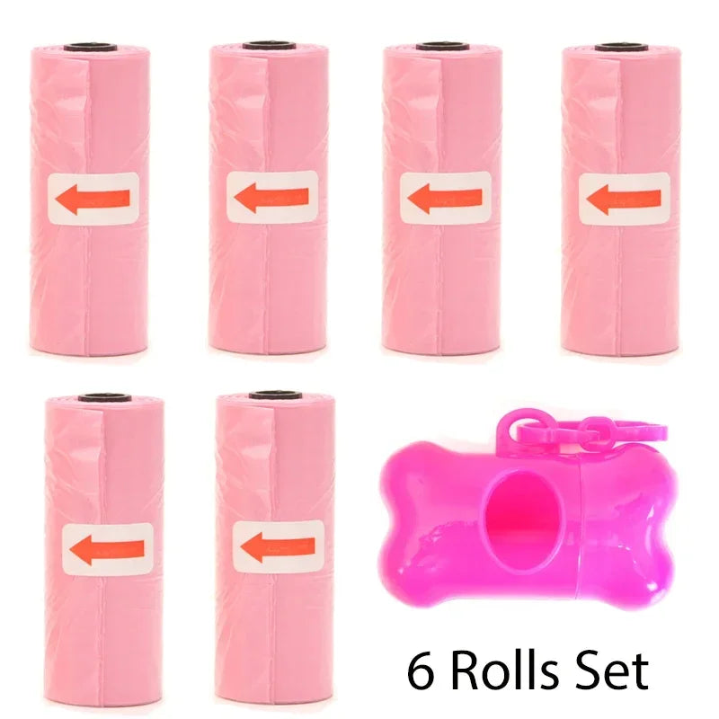 Disposable Pet Poop Bags Dog Poop Bag Bone Dispenser with Leash Clip Puppy Dog Products Supplies 5Roll(75Pcs) Bags