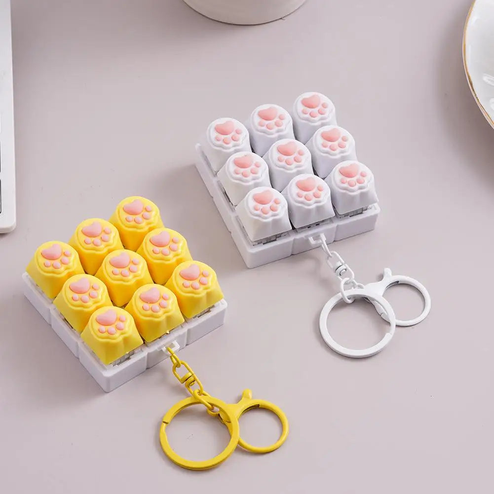 Keyboard Key Fidget Keychain Decompression DIY Keycaps Cat Paw Button Keycap Clicker Toy Relaxing Sensory Play