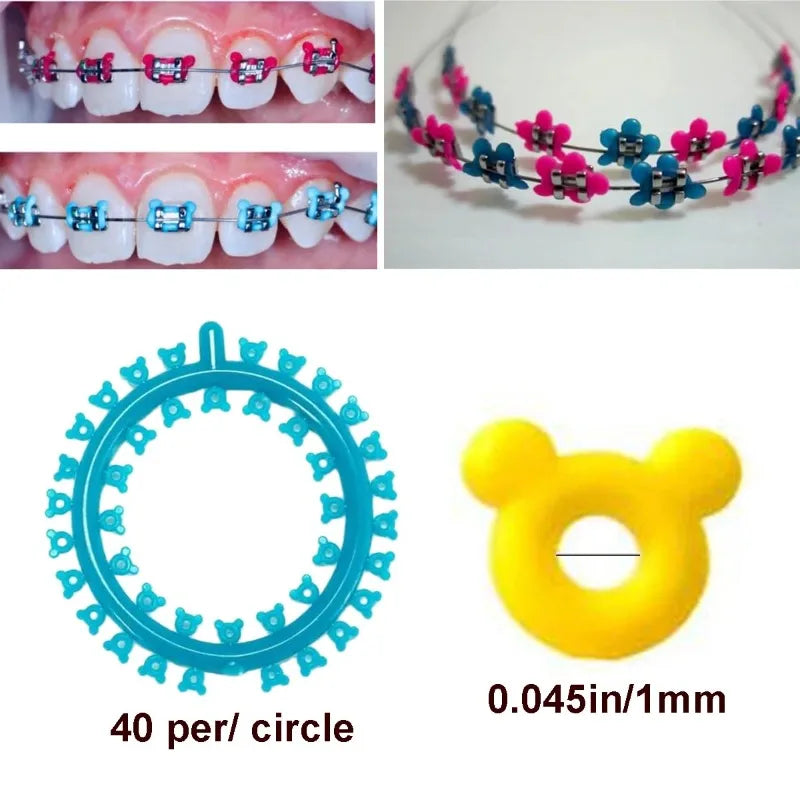 1000Pcs Dental Orthodontic Ligature Ties Bands O-Ring Elastic Rings Teeth Braces Accessories Cartoon Flower Mickey Cat Designs