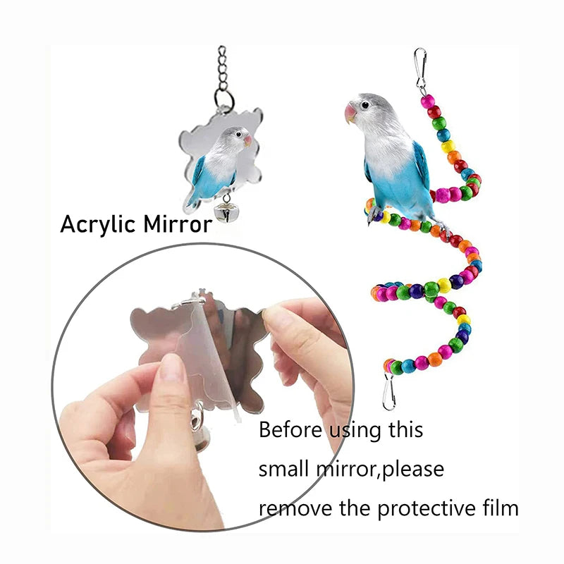 7PCS Bird Toy Wood Parrot Toys Set Cage Bird Accessories Swing Suspension Bridge Ball Cage Bells Pet Supplies