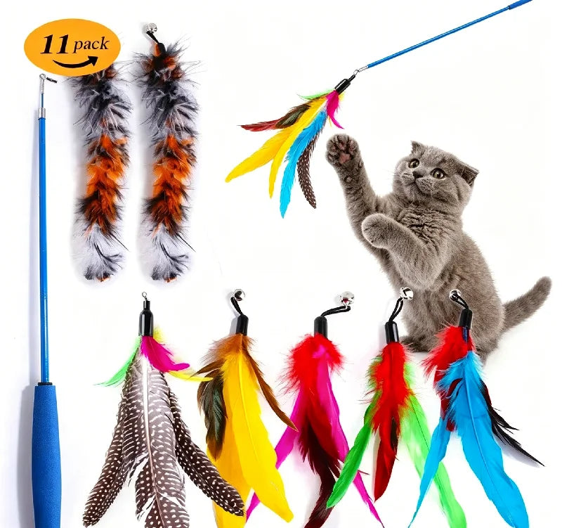 11Pcs Replacement Cat Feather Toy Set Feather Replacement Heads Fit Retractable Cat Wand Stick Pet Cat Supplies