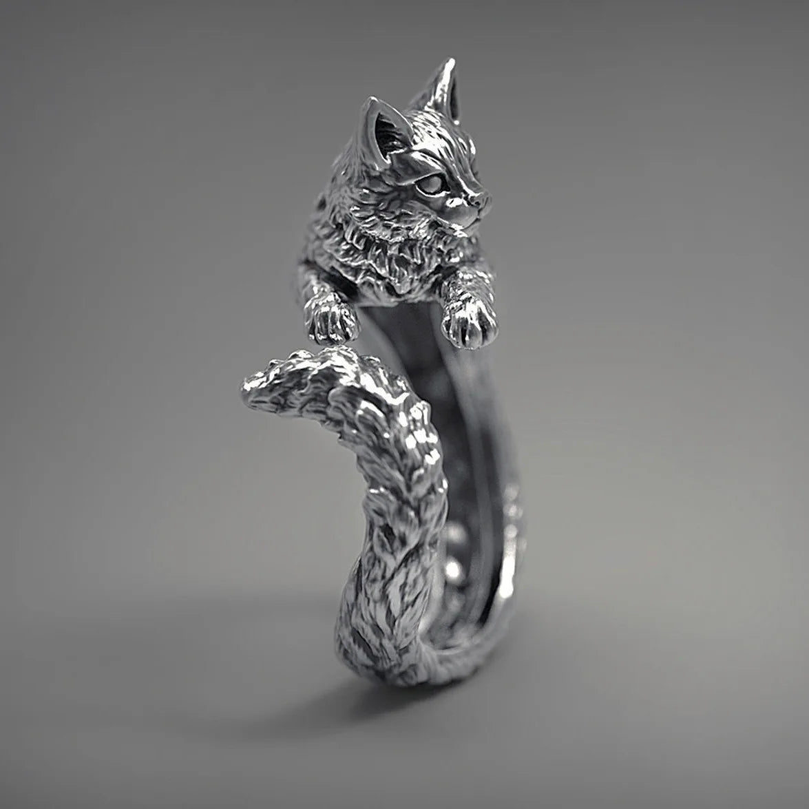 Retro Dark Cat Kitty Ring For Men Women Gothic Silver Color Adjustable Ring Pet Handmade Jewelry Accessories Unisex Lovers Gift