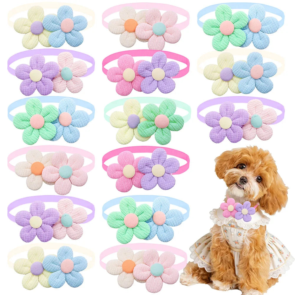 50PCS Colorful Flower Dog Bowties Handmade Puppy Necklaces Adjustable Pet Dog Bow Ties Collars Fashion Pet Products For Dogs