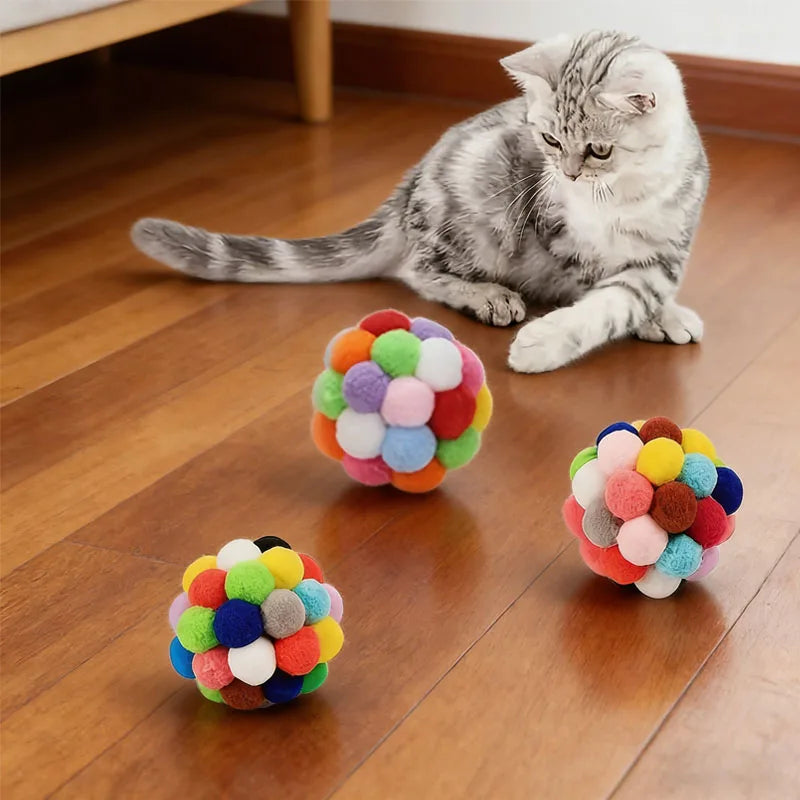 2Pcs/5Pcs Cat Ball Toys Pet Elastic Bell Ball Self-Entertainment Ball Toy for Cats, Suitable for Indoor Cats and Kittens, Chew Toy, Random Color