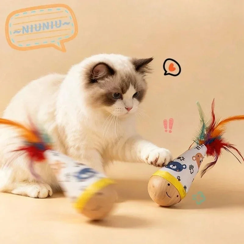 Portable Wear‑Resistant Cat Tumbler Wobbler Interactive Twist Toy With Colorful Feather Entertainment Toy for Indoor Cats Pets