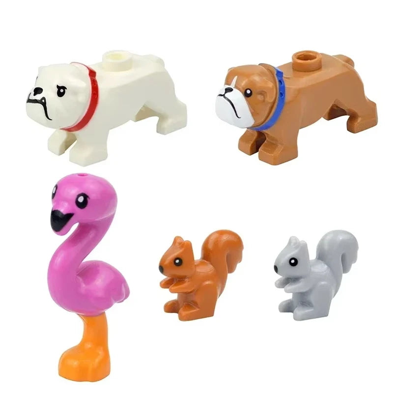 MOC Animal Scene Building Blocks Cats Dogs Sheep Pigs Chickens Eagle Parrots Dolphin Zoo Fram Accessories DIY Toys Bricks T14