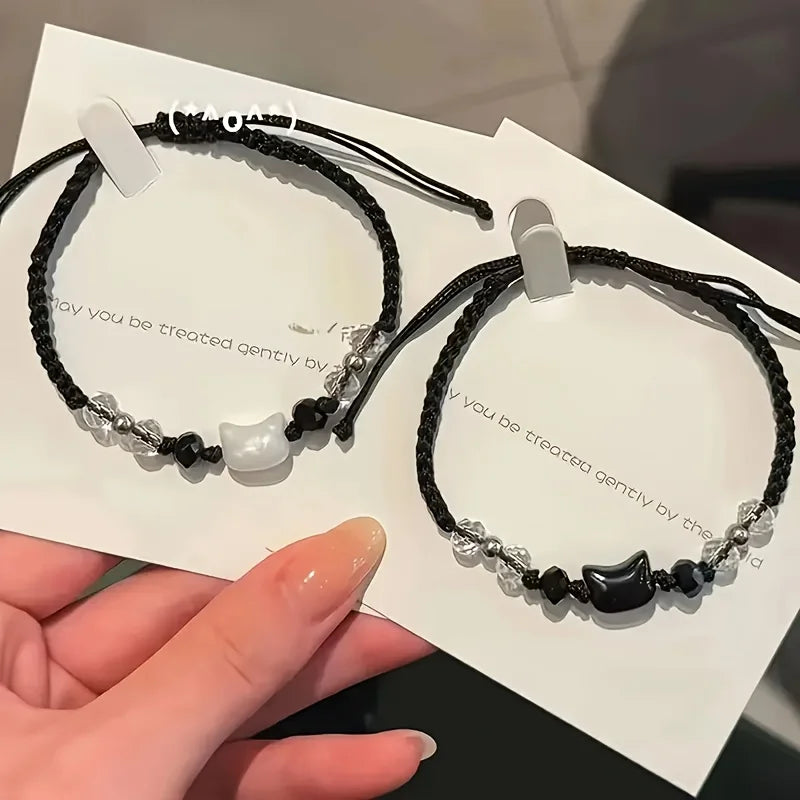 Cute Cat Shaped Hand Woven Bracelets Fashion Versatile Women Suitable Daily Vacation Wearing Accessories