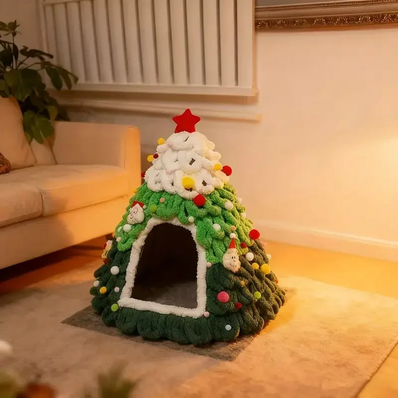 Finished Product Christmas Tree Cat Nest Cat House/ Winter Warmth Closed Security Cat Bed Weave Pet Tent No Need To Make고양이 굴