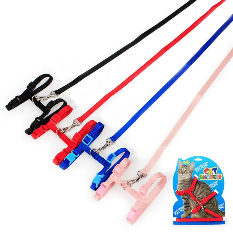 Kitten Cat Harness Leash Set Walking Escape Proof Adjustable Nylon Halter Collar Harness for Cats Puppy Rabbit Pet Accessories