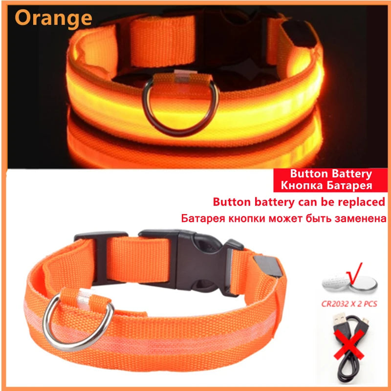 LED Luminous Collar Adjustable Glowing Dog Collar USB Rechargea  Flashing Anti-Lost/Avoid Car Accident Collar Dogs Pet Products