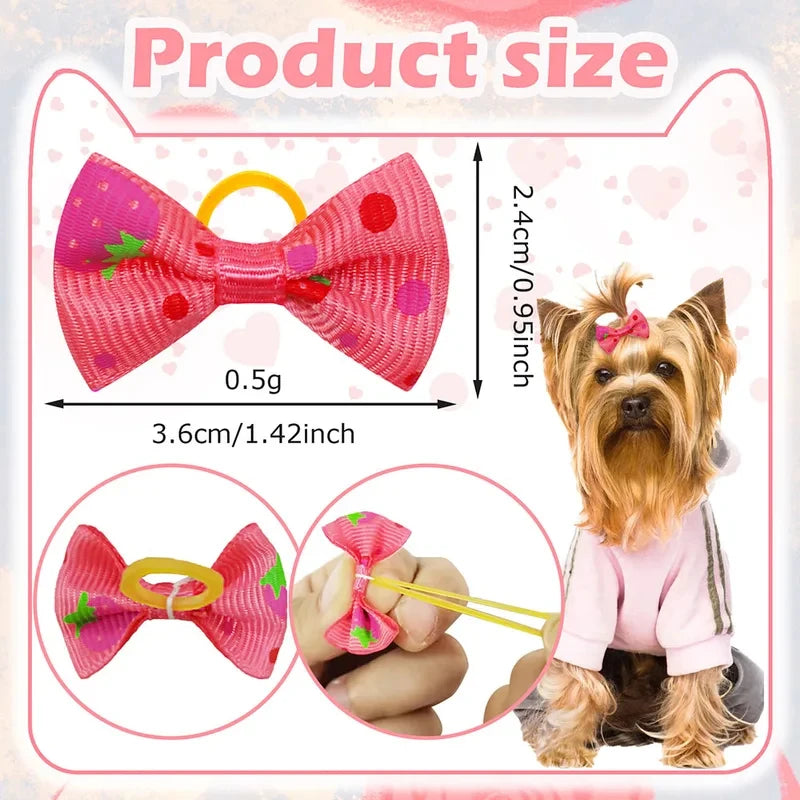 Small Dogs Cats Hair Bows 30 PCS With Rubber Band Handmade Movable Puppy Bows for Yorkie Shih Tzu Grooming Daily Party Pet