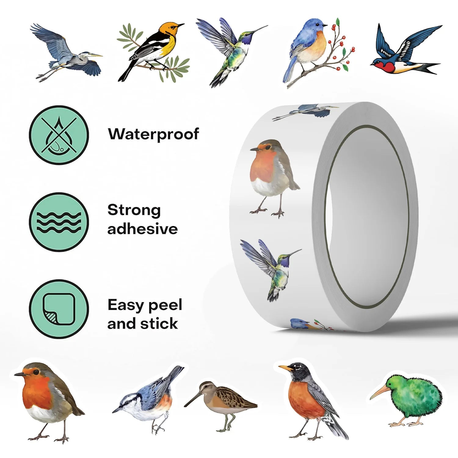 500pcs/roll Cute Colored Birds Cartoon Graffiti Stickers DIY Phone Guitar Laptop Notebook Suitcase Waterproof Sticker Kids Toy