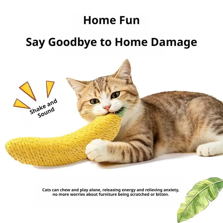 Banana Cat Toy Natural Sisal Chew Toy For Small Dogs Kittens Interactive Dental Cleaning Tool Teeth Grinding Pet Play Accessory