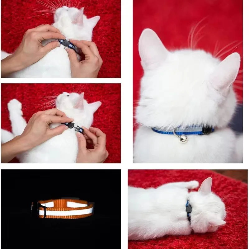 Cat Collar Colors Reflective Breakaway Neck Ring Necklace Bell Pet Products Safety Elastic Adjustable with Soft Material