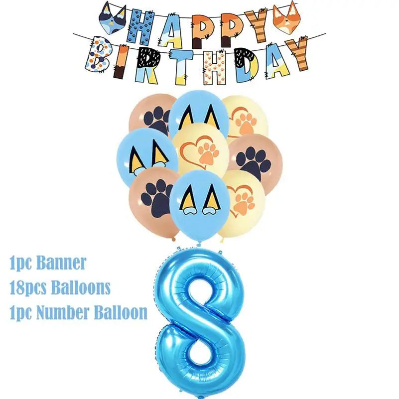 New Cartoon Cute Dog Birthday Party Decoration Kit Blue Dogs Theme Happy Birthday Plates Napkins Cups Tableware Supplies For Kid