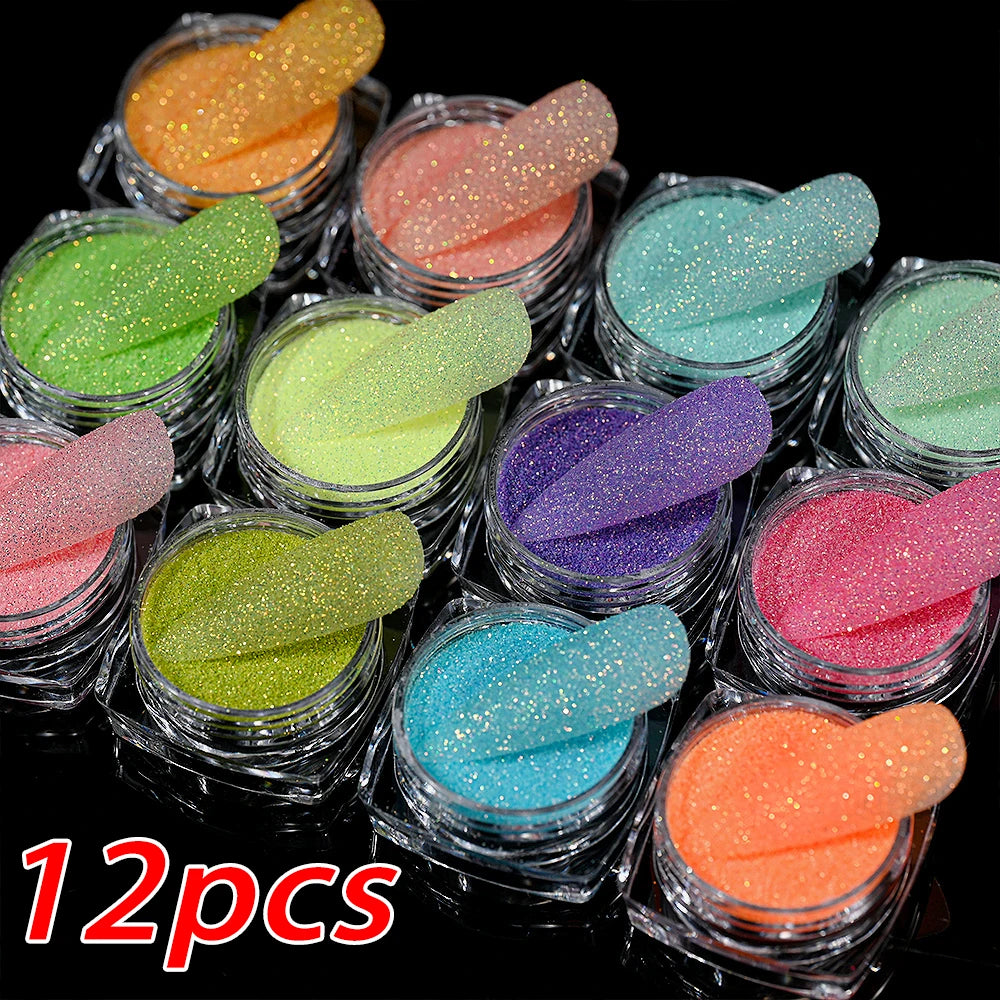 24pcs/Set Sparkly Holographic Fine Sugar Nail Powder Diamond Chrome Pigment Dust For Gel Polish Glitter Manicure Accessories