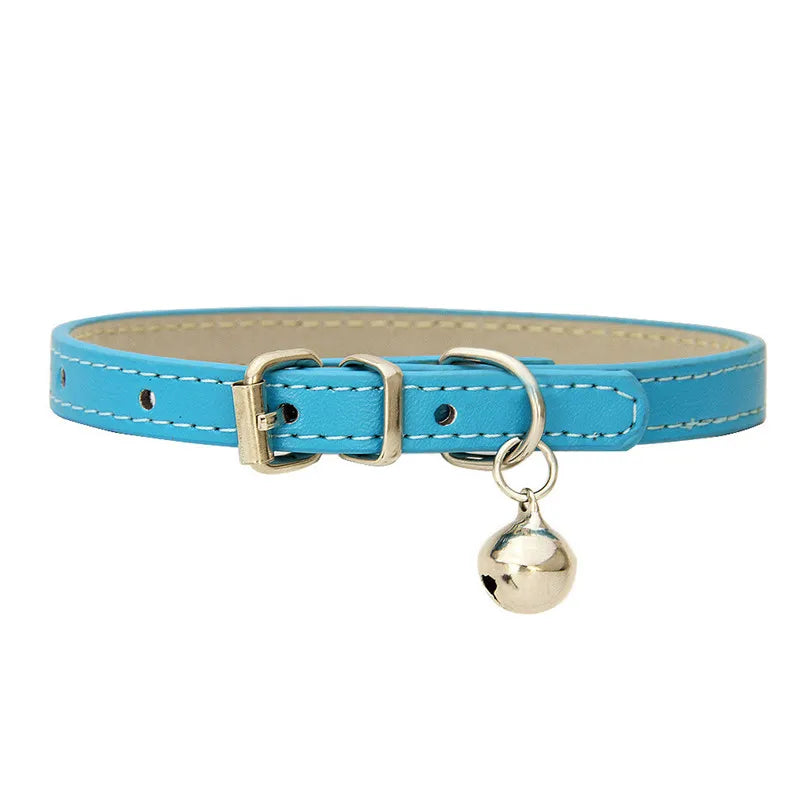 Cute Cat Collar Solid Faux Leather Adjustable Pet Collars with Bells Cats Products for Pets Dog Accessories