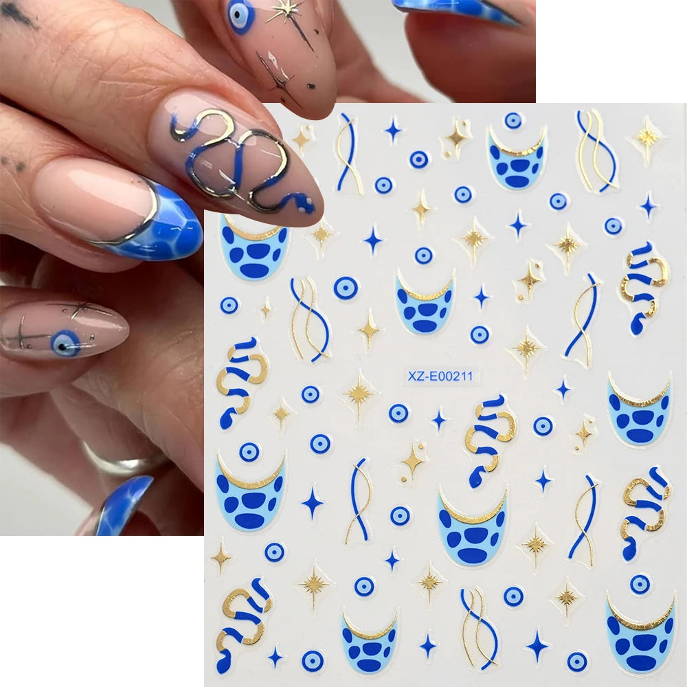 1pc 3D Eyes/Stars/Snake Designs Nail Stickers Angel Eye Nail Art Decor Golden & Blue Evil Eye Designs Manicure DIY Accessories *