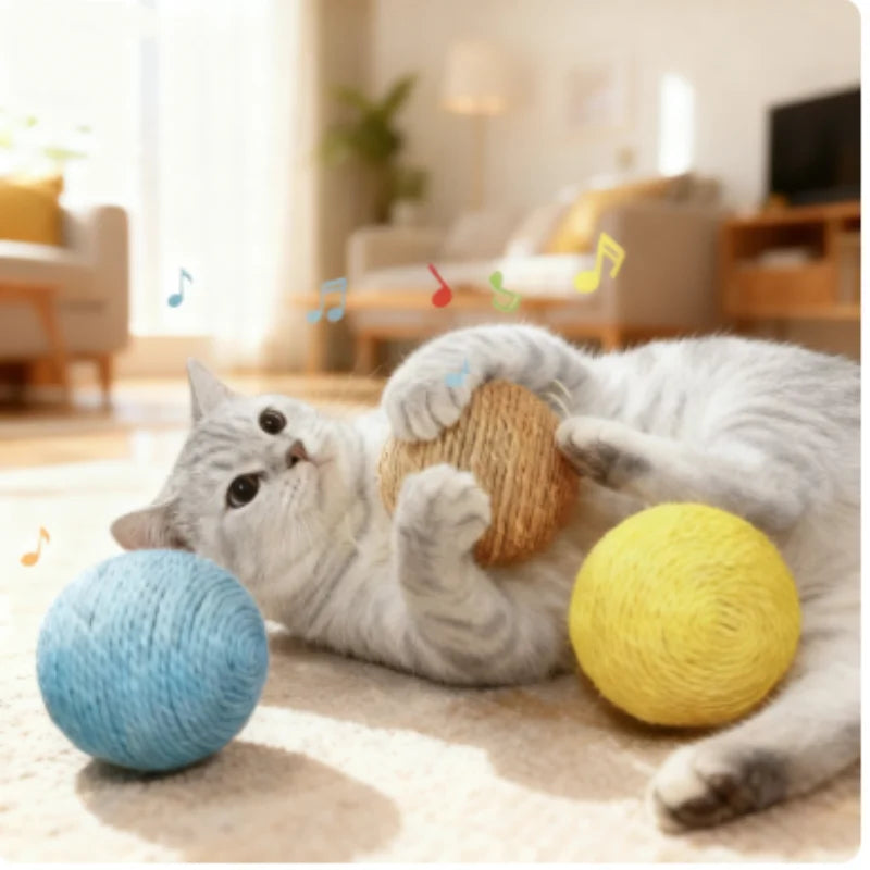 Interactive Sisal Cat Scratching Ball Toy Anti-Bite Teething Kitten Pet Supplies with Teeth Cleaning Feature Sound Making