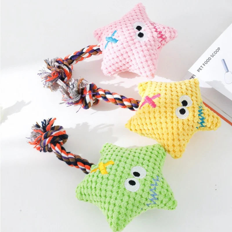 Corduroy Plush Dog Chew Toy with Cotton Rope Built-in Squeaker Tear Proof Interactive Teeth Grinding Play Supplies for Small