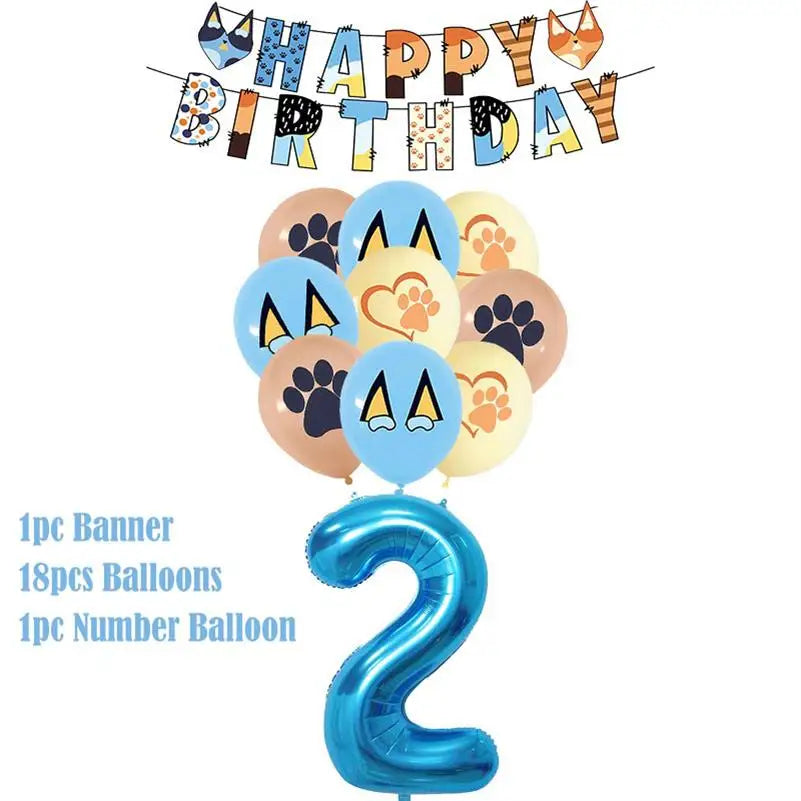 New Cartoon Cute Dog Birthday Party Decoration Kit Blue Dogs Theme Happy Birthday Plates Napkins Cups Tableware Supplies For Kid