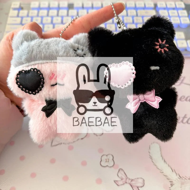 Cute Cartoon Plush Kitty Keychain Kawaii Black Cat Pink Cat Doll Backpack Decoration Pendant Bag Charm Key Ring Accessories Gift