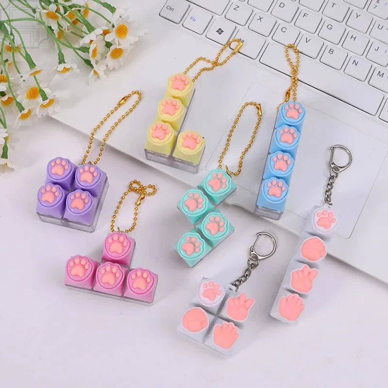 Cute Cat Paw Silicone Fidget Keychain Stress Relief Toy Portable Decor Gift For Mechanical Keyboard Lovers