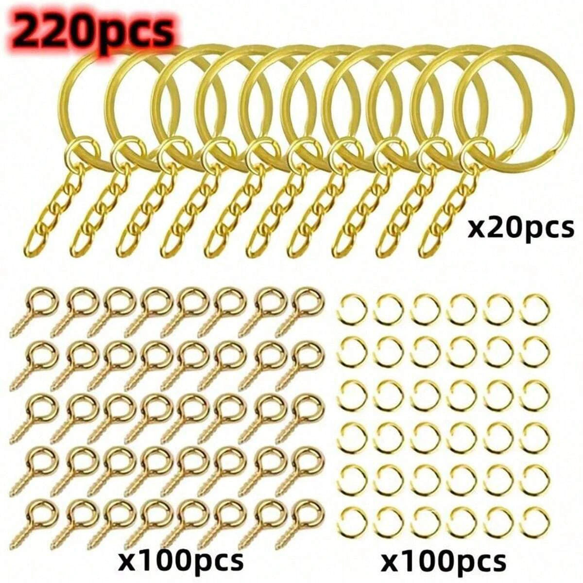 220pcs DIY Golden+Silvery Metal Keychains With Split Ring Link Silver Gold Color Pendants Holder Rings DIY Key Chains Jewelry